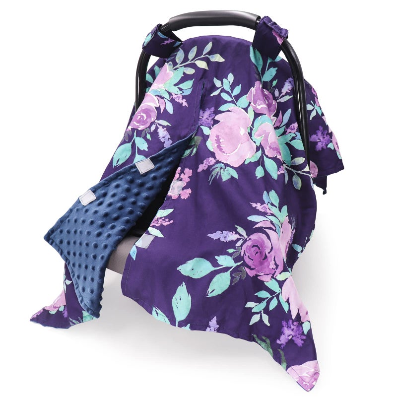 TANOFAR Car Seat Cover Baby, Carseat Covers Baby Boy Girl, Peekaboo Opening Infant Car Seat Cover for Winter, Warm & Cozy, Purple Floral - Image 1