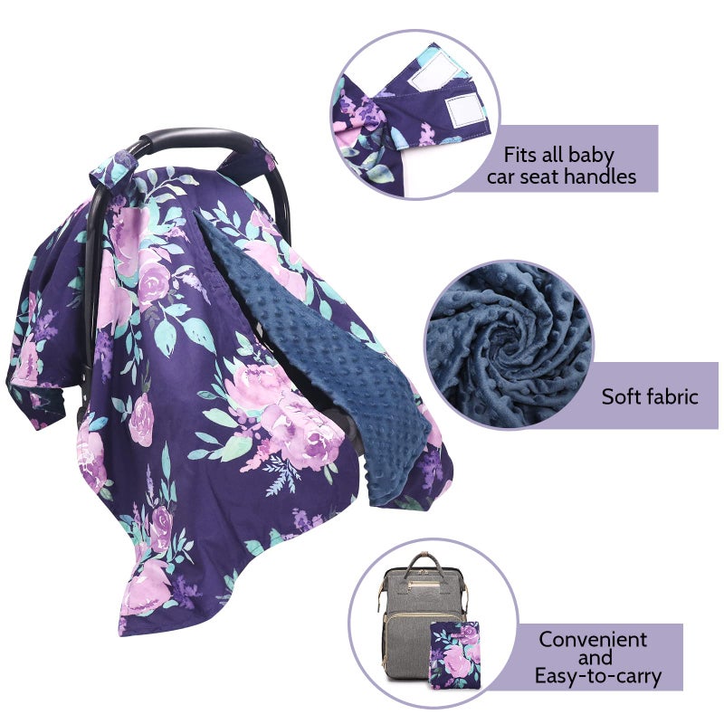 TANOFAR Car Seat Cover Baby, Carseat Covers Baby Boy Girl, Peekaboo Opening Infant Car Seat Cover for Winter, Warm & Cozy, Purple Floral - Image 2
