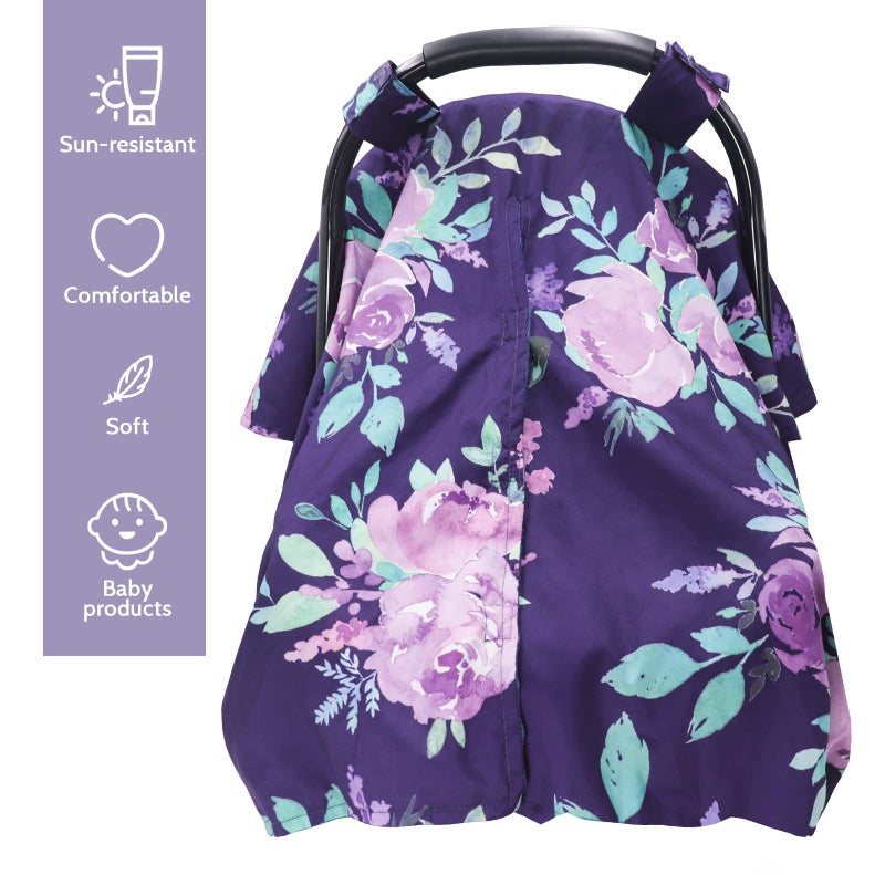 TANOFAR Car Seat Cover Baby, Carseat Covers Baby Boy Girl, Peekaboo Opening Infant Car Seat Cover for Winter, Warm & Cozy, Purple Floral - Image 4