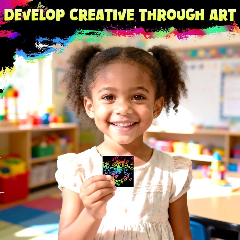 ZMLM Rainbow Scratch Mini Art Notes - 125 Magic Scratch Note Off Paper Pads Cards Sheets for Kids Black Scratch Note Arts Crafts DIY Party Favor Supplies Kit Birthday Game Toy Gifts Box for Girls Boys - Image 4