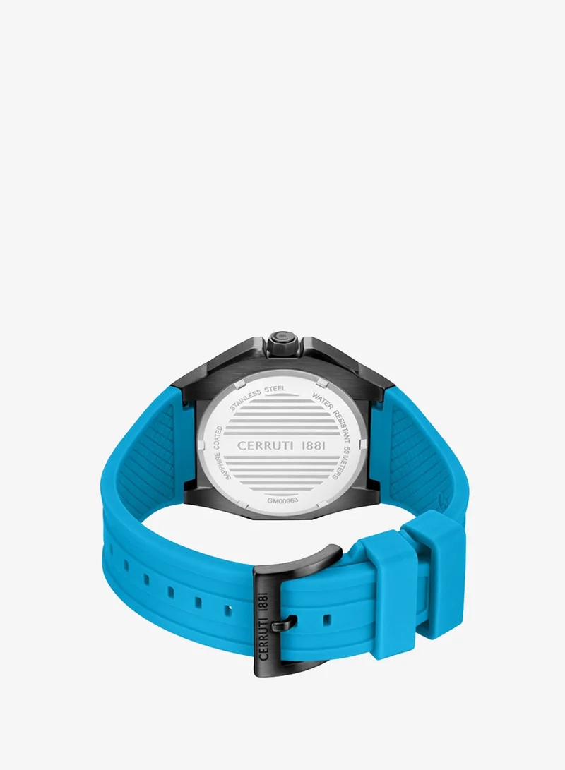 CERRUTI 1881 Fluro Blue Men's Arezzo Black Carbon Dial Silicone Strap Analog Watch for Men, 41mm for Men | Best Price UAE