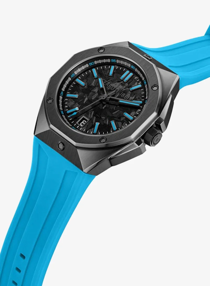 شيروتي 1881 Arezzo Black Carbon Dial Silicone Strap Analog Watch for Men, 41mm