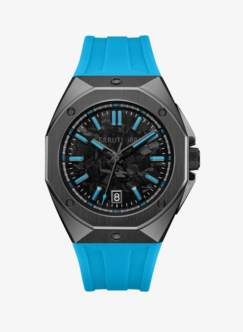 شيروتي 1881 Arezzo Black Carbon Dial Silicone Strap Analog Watch for Men, 41mm