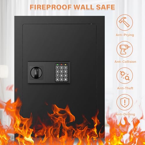 Tiskgg 25.6" Tall Fireproof Wall Safes Between the Studs 16" Centers, Heavy Duty Combination Lock in Wall Safe with 2 Removable Shelf, Hidden Safe for Money, Jewelry, Document, Passport - Image 3