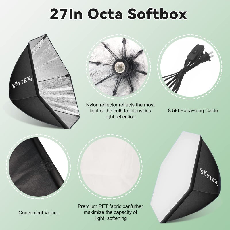 Skytex Octa Softbox Lighting Kit(2pack), Skytex 20x28in Octa Soft Box|135W 2700-6400K E27 LED Bulb Continuous Photography Lighting, Photo Studio Lights Equipment for Camera Shooting, Video Recording - Image 3
