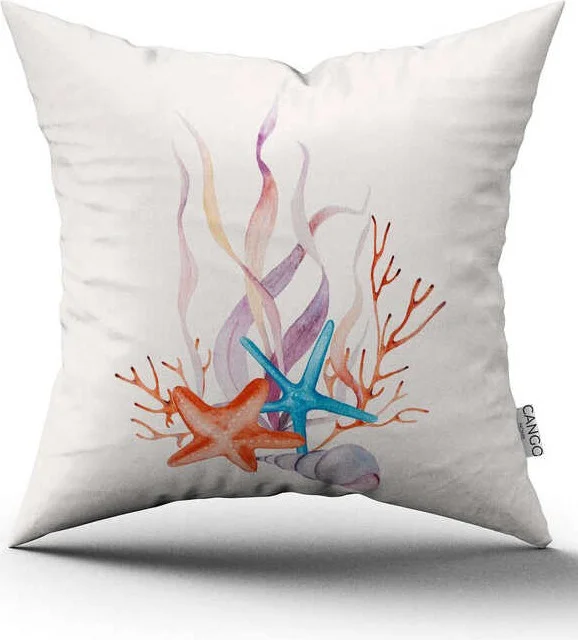 كانغو هوم Double Sided Blue Orange Marine Patterned Digital Printed Throw Pillow Cover CGH1190