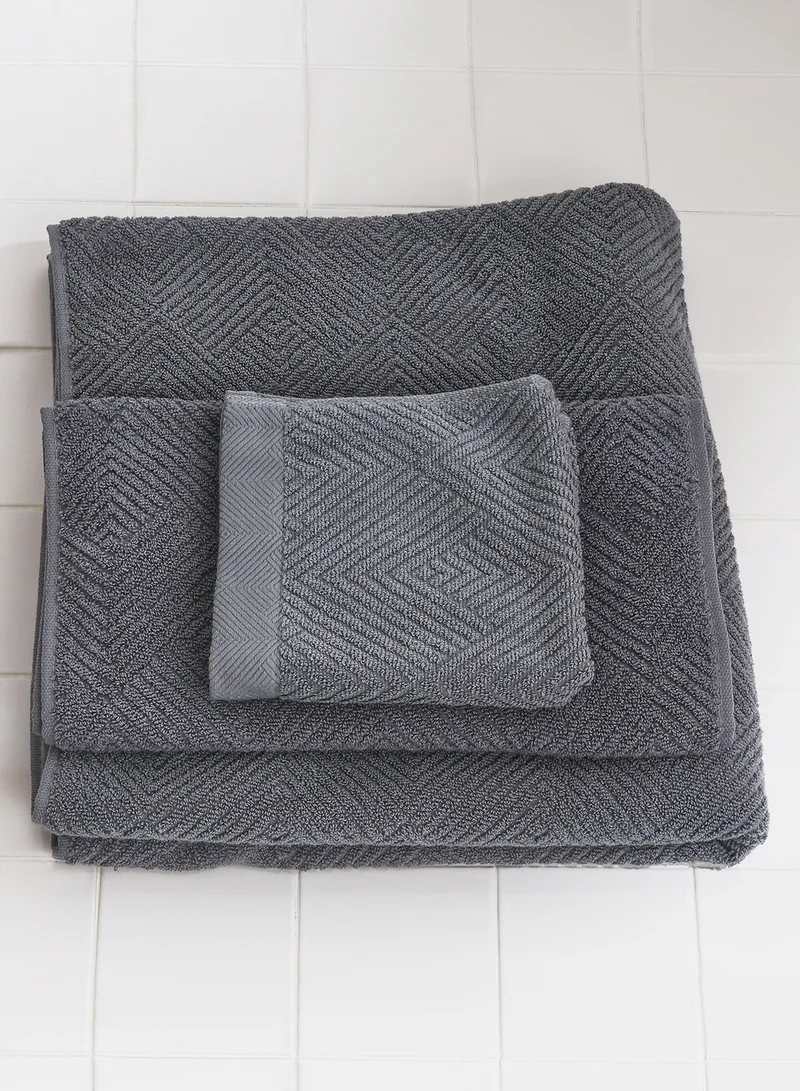 Noire Edit Grey Set Of 3 Face Hand & Bath Towel