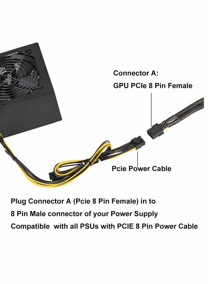 Graphics Lines, Graphics Card 8 Pins One Point Two Lines, Graphics Card 8p Extension Cable, Graphics Card Adapter, Braided 20cm, Pci-e Pcie Power Cable 18awg 20cm, with Sleeve - Image 3