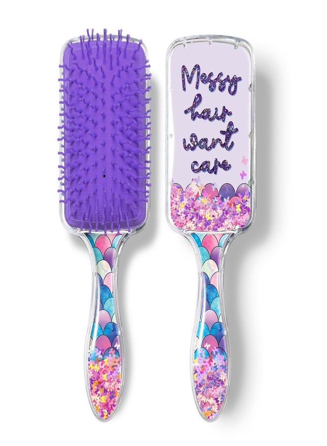 WIRESTER Rectangle Glitter Hair Brush For All Hair Types, Comb Hair Brush for Girls Women, Detangle Hairbrush Suitable for Wet and Dry Hair - Messy Hair Want Care Mermaid Pattern - Image 1