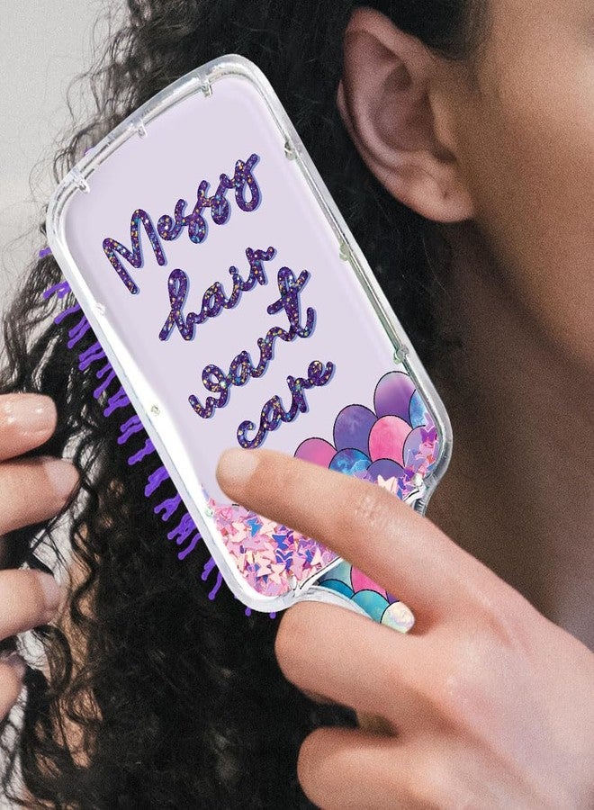 WIRESTER Rectangle Glitter Hair Brush For All Hair Types, Comb Hair Brush for Girls Women, Detangle Hairbrush Suitable for Wet and Dry Hair - Messy Hair Want Care Mermaid Pattern - Image 4