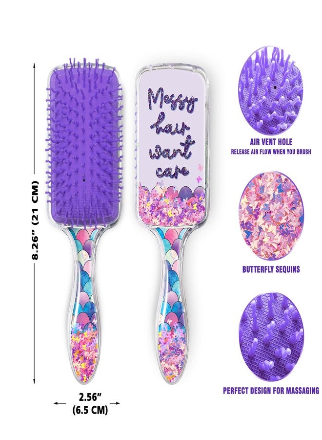 WIRESTER Rectangle Glitter Hair Brush For All Hair Types, Comb Hair Brush for Girls Women, Detangle Hairbrush Suitable for Wet and Dry Hair - Messy Hair Want Care Mermaid Pattern - Image 2