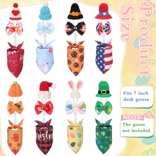 Sunnymove 8 Sets 7inch Desk Goose Outfits Holiday Mini Knitting Hats Bowties and Bandanas St Patricks Day Goose Costumes All Season Desk Geese Outfits Magnetic Statue Keychain for Table Decor - Image 5
