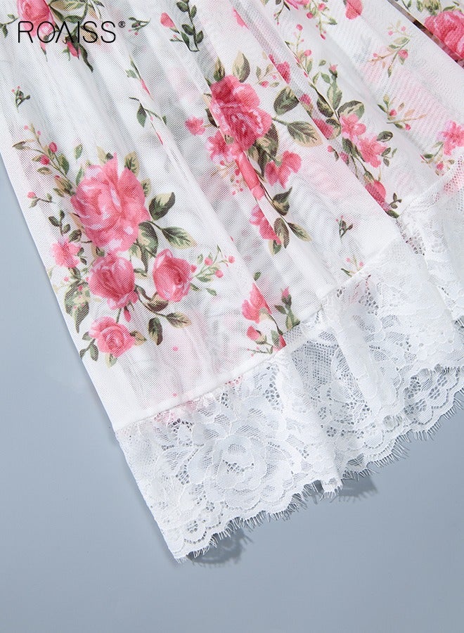 roaiss Ladies Sleepwear Floral Print Contrast Lace Nightgown and Panty Set for Women Comfortable and Breathable Embroidery Design  - Image 2