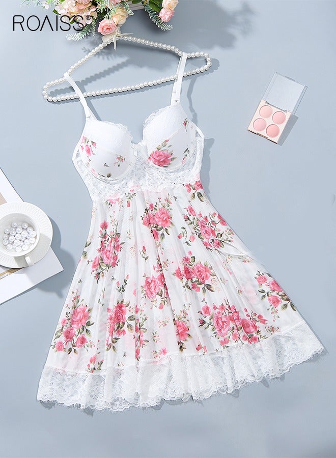 roaiss Ladies Sleepwear Floral Print Contrast Lace Nightgown and Panty Set for Women Comfortable and Breathable Embroidery Design  - Image 4