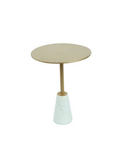 Matt End Table Multi Functional Living Room Table Space Saving Side Table Furniture For Home Bedroom L 38.5 x W 38.5 x H 50 cm White / Brass