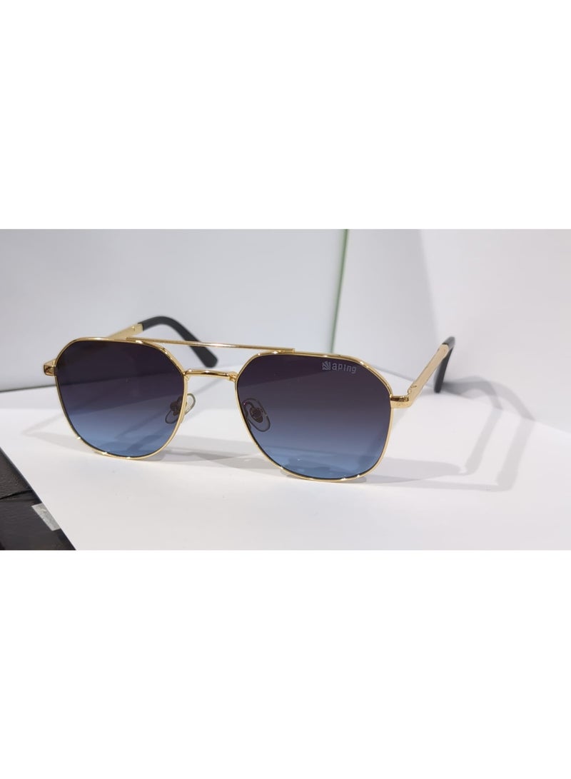 Aping AP56004 Gold Navigator or Hexagonal Sunglasses 54mm Blue Gradient Lens