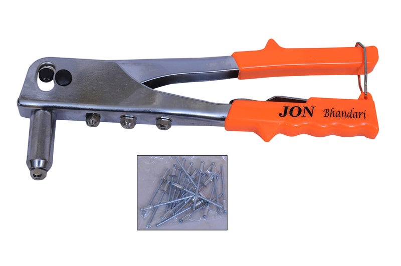 Jon Bhandari Tools Hand Riveter 10” | Heavy-Duty Pop Rivet Gun with Nosepieces & Rivets | Fastening Tool for Sheet Metal, Leather, Plastic & DIY Repairs | Sizes: 3/32”, 1/8”, 5/32”, 3/16” - Image 5