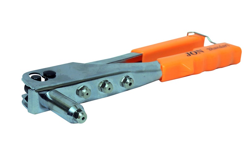 Jon Bhandari Tools Hand Riveter 10” | Heavy-Duty Pop Rivet Gun with Nosepieces & Rivets | Fastening Tool for Sheet Metal, Leather, Plastic & DIY Repairs | Sizes: 3/32”, 1/8”, 5/32”, 3/16” - Image 2