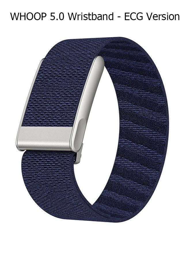 Nylon Sports Strap with Whoop 5.0 Strap - Compatible with One & Peak - Breathable Nylon Adjustable Waterproof Replacement Wrist Strap - For Fitness, Activity, Sleep, Wearables - For Whoop 5.0 - Dark Blue/Titanium Frame/Electrocardiogram Model
