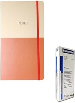 Generic HardCover Basic Brown A5 Notebook with Elastic Band & 10-Pieces Staedtler 430 Blue Pens /1.0mm 