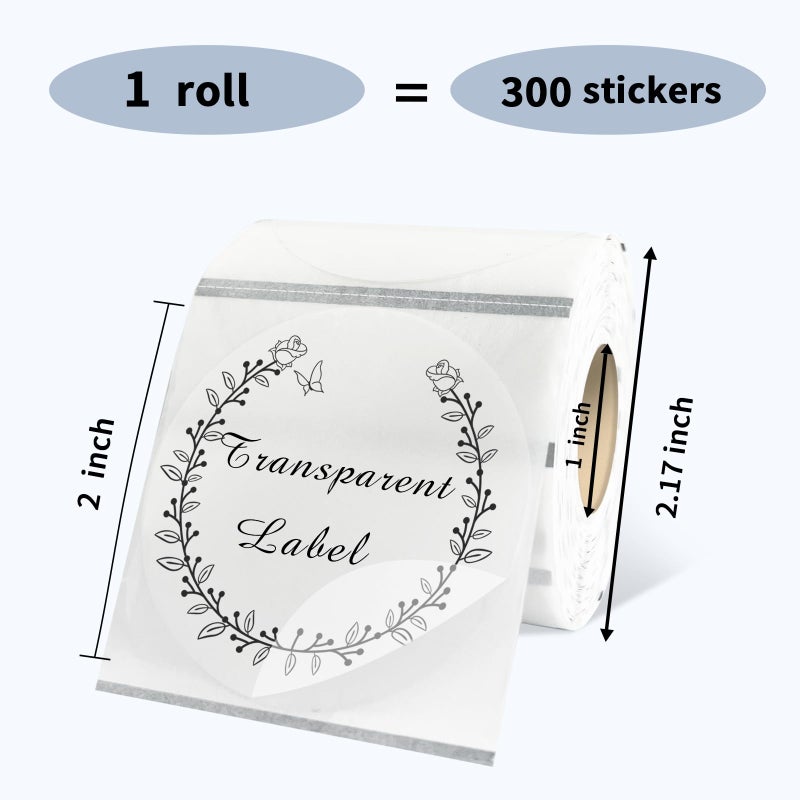 Yeachlaing 2" Round Transparent Thermal Label Stickers,Self-Adhesive Direct Thermal Labels,300 Sheets with Perforation Line in ROLL - Image 2