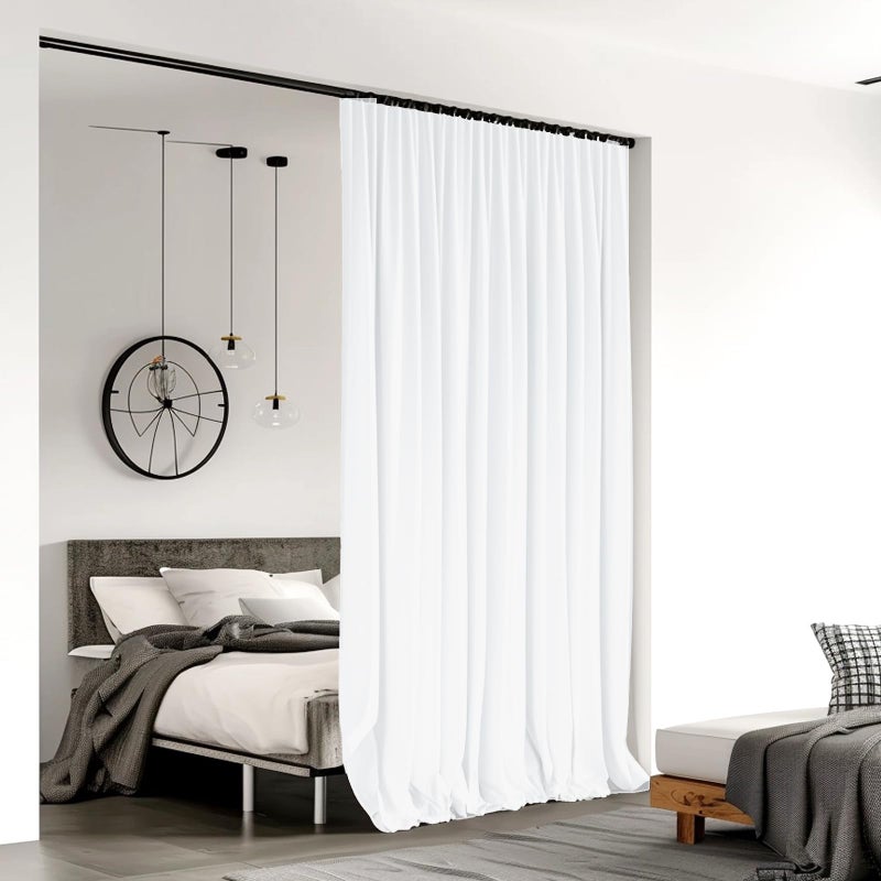 RoomDarkning Room Divider Curtains for Ceiling Track Rod  Blackout Ceiling Track Curtains with Hooks Noise Reduction Privacy Curtain for Wall Ceiling Mount Track  15 ft Wide x 7 ft Tall  White  1 Panel - Image 2