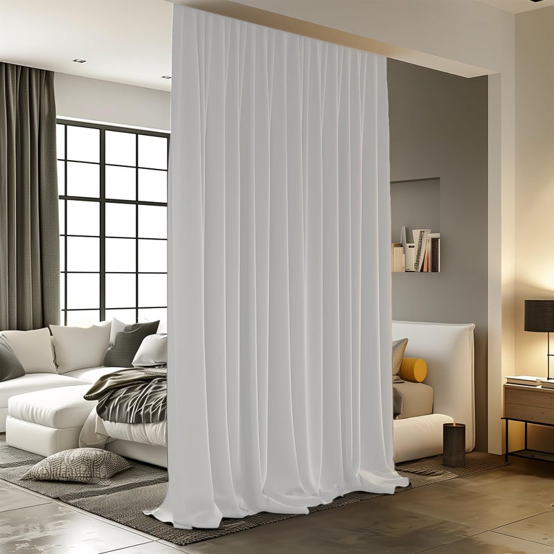 RoomDarkning Room Divider Curtains for Ceiling Track Rod  Blackout Ceiling Track Curtains with Hooks Noise Reduction Privacy Curtain for Wall Ceiling Mount Track  15 ft Wide x 7 ft Tall  White  1 Panel - Image 1