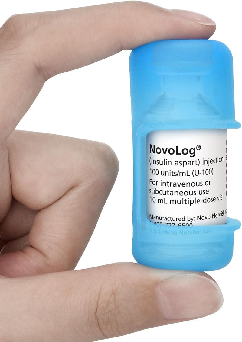 APDTEK حافظة واقي زجاجة الأنسولين لحاويات 10 مل القصيرة NovologHumalogHumulin مضادة للكسر حاملة زجاجة الأنسولين مريحة واقي زجاجة الأنسولين للسفر لمرضى السكري باللون الأزرق - Image 1