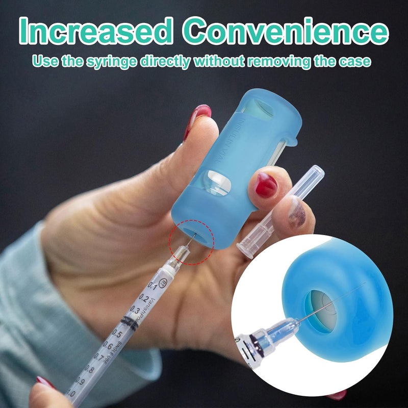 APDTEK حافظة واقي زجاجة الأنسولين لحاويات 10 مل القصيرة NovologHumalogHumulin مضادة للكسر حاملة زجاجة الأنسولين مريحة واقي زجاجة الأنسولين للسفر لمرضى السكري باللون الأزرق - Image 5