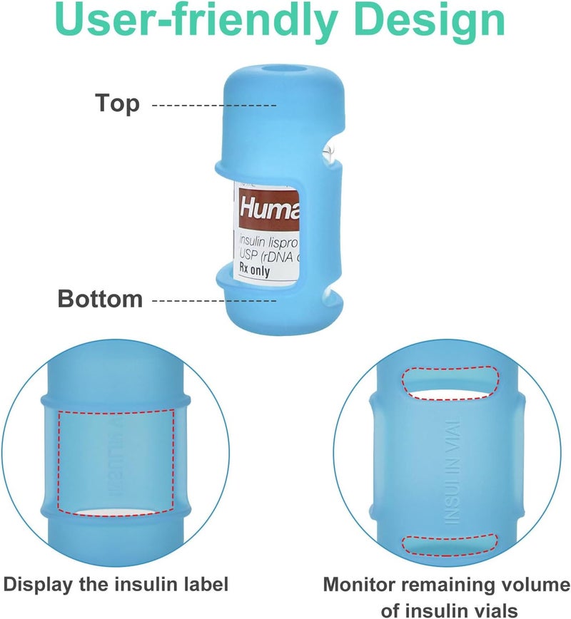 APDTEK حافظة واقي زجاجة الأنسولين لحاويات 10 مل القصيرة NovologHumalogHumulin مضادة للكسر حاملة زجاجة الأنسولين مريحة واقي زجاجة الأنسولين للسفر لمرضى السكري باللون الأزرق - Image 4