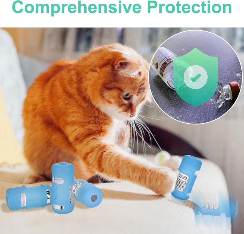 APDTEK حافظة واقي زجاجة الأنسولين لحاويات 10 مل القصيرة NovologHumalogHumulin مضادة للكسر حاملة زجاجة الأنسولين مريحة واقي زجاجة الأنسولين للسفر لمرضى السكري باللون الأزرق - Image 3