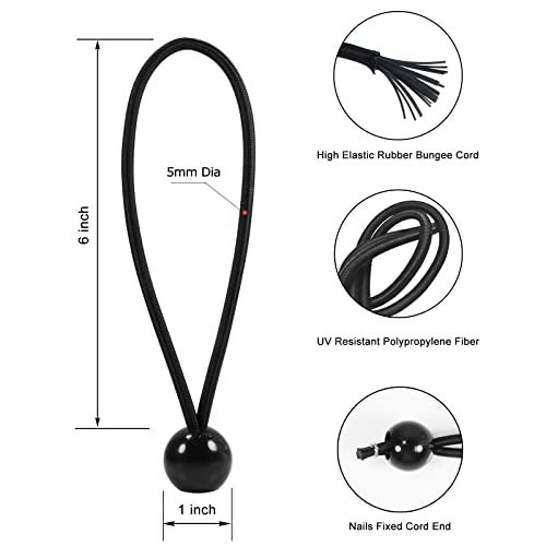Joneaz Bungee Balls 6 Inch,Black Bungee Cord for Canopy Tarp, UV Resistant,50-Piece - Image 2