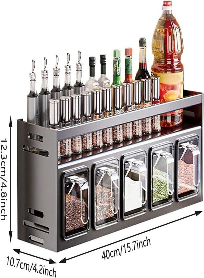 KRISHNPRIYA Kitchen Spice Rack Metal Double Tier Non-Folding Punch-Free Multi-Function Wall-Mounted Seasoning Storage Rack - Image 2