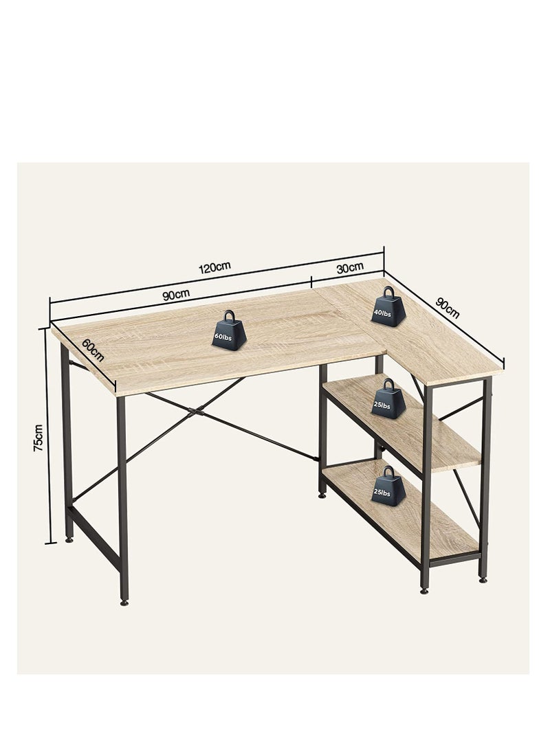 Home Gallery - L Shaped Desk With Shelves 120 Cm Reversible Corner Beige - Image 1