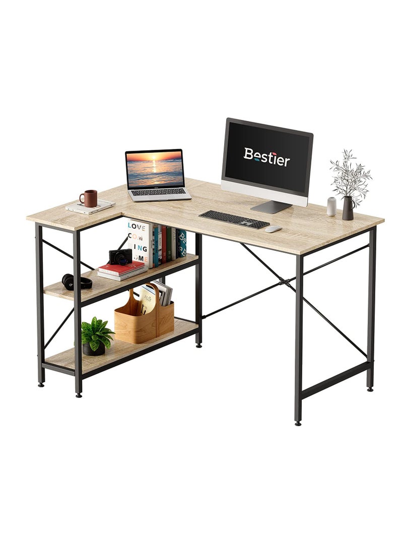 Home Gallery - L Shaped Desk With Shelves 120 Cm Reversible Corner Beige - Image 1