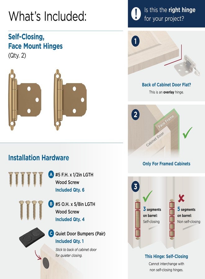 Amerock BPR7629CZ | Cabinet Hinge | Variable Overlay Self Closing Face Mount | Champagne Bronze | Kitchen Cabinet Door Hinge | 1 Pair/2 Pack | Functional Hardware - Image 3