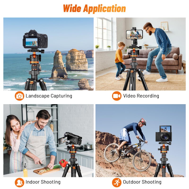 JOILCAN 66" Camera Tripod, Travel Tripod for Camera with 360Â° Ball Head & Phone Holder, Lightweight Compact Tripod for DSLR/Smartphone Photography, Max Load 22lbs - Image 4