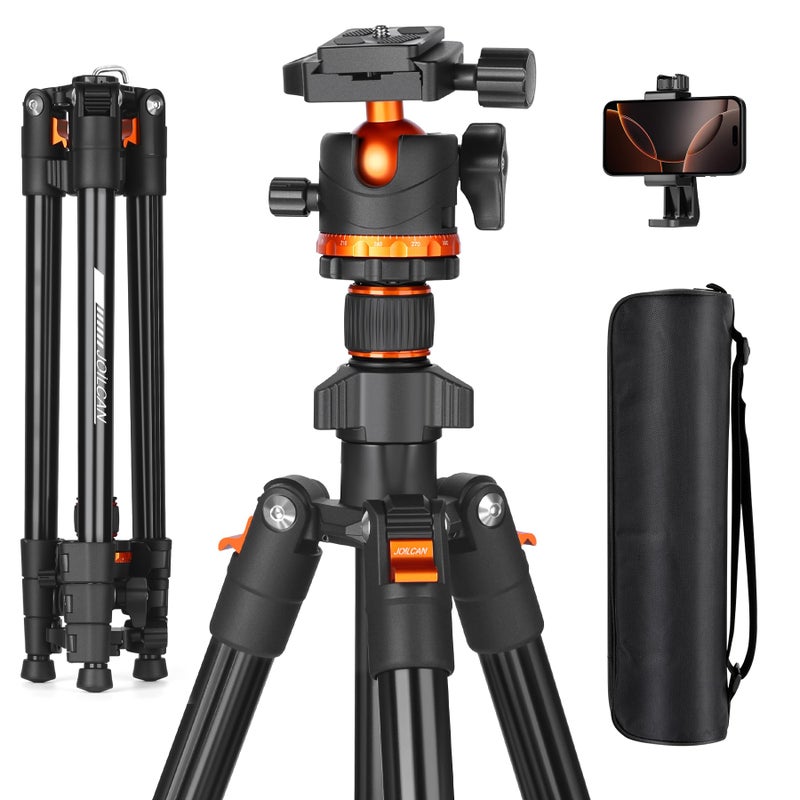 JOILCAN 66" Camera Tripod, Travel Tripod for Camera with 360Â° Ball Head & Phone Holder, Lightweight Compact Tripod for DSLR/Smartphone Photography, Max Load 22lbs - Image 1