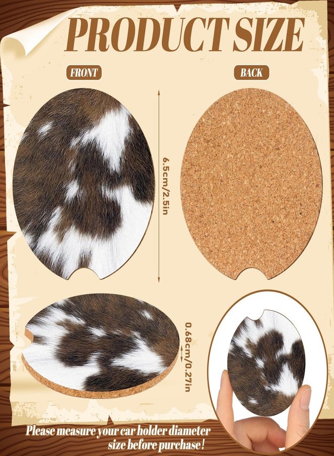 Sieral 6 Pcs Western Cow Hide Car Coasters for Cup Holders, 2.56 Inch Absorbent Universal Cork Coasters with Finger Notch, Western Brown Cow Print Car Accessories for Women Men - Image 2