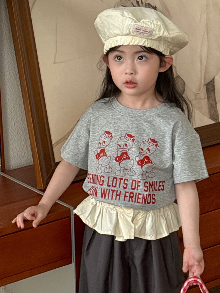 Dd Same Style Duck T-Shirt 2025 Japanese Children'S Wear Cartoon Cute Short-Sleeved Crewneck T-Shirt For Boys And Girls - Image 3