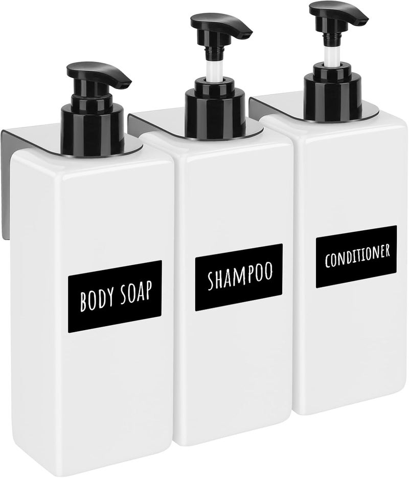 Segbeauty 16.9oz Shower Soap Dispenser Wall Mounted, 3 Packs No-Drill Wall Shampoo and Conditioner Bottles with Lables, 500ml Refillable Plastic Shampoo Dispenser Set for Shower Wall Bathroom Toilet