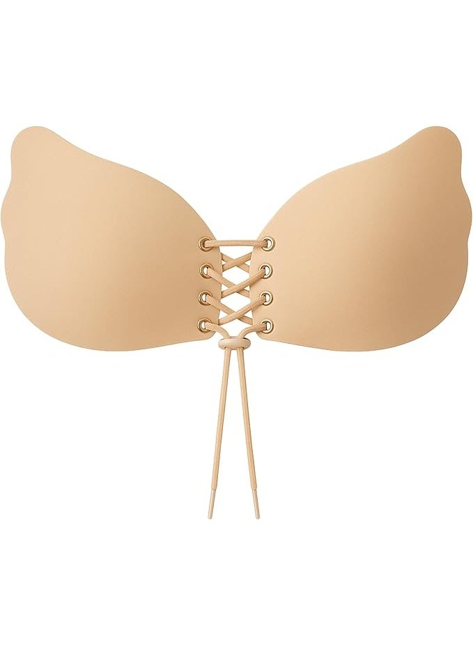 حمالة صدر لاصقة نسائية بدون حمالات وبدون ظهر بتصميم رفيع غير مرئي لرفع الصدر – لون بيج، خالية من الأسلاك ومصنوعة من سباندكس ناعم ومريح - Image 1