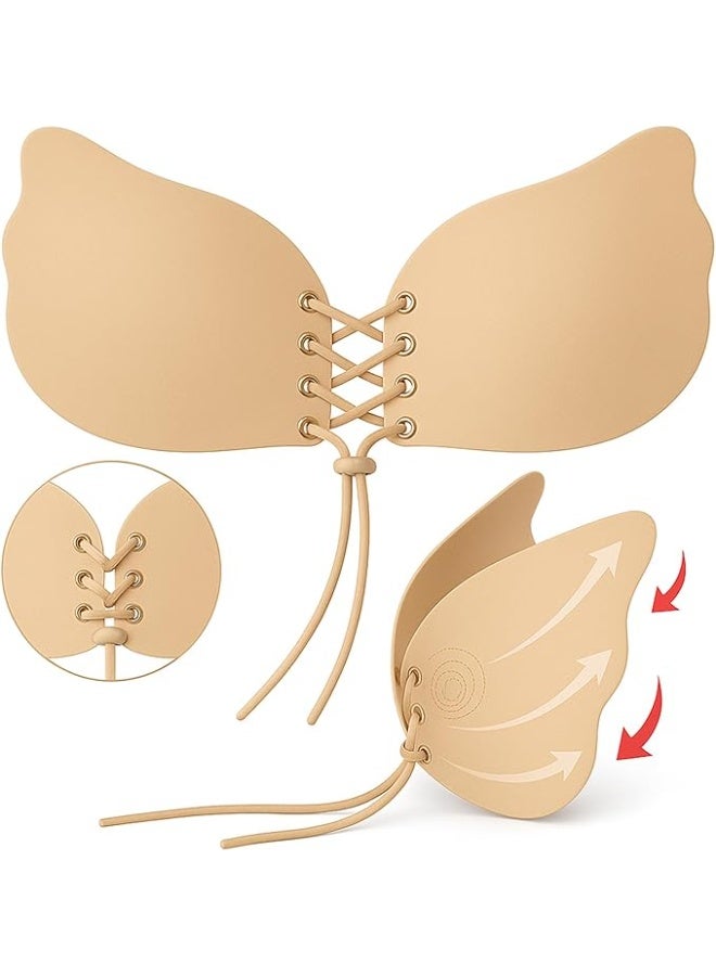 حمالة صدر لاصقة نسائية بدون حمالات وبدون ظهر بتصميم رفيع غير مرئي لرفع الصدر – لون بيج، خالية من الأسلاك ومصنوعة من سباندكس ناعم ومريح - Image 2