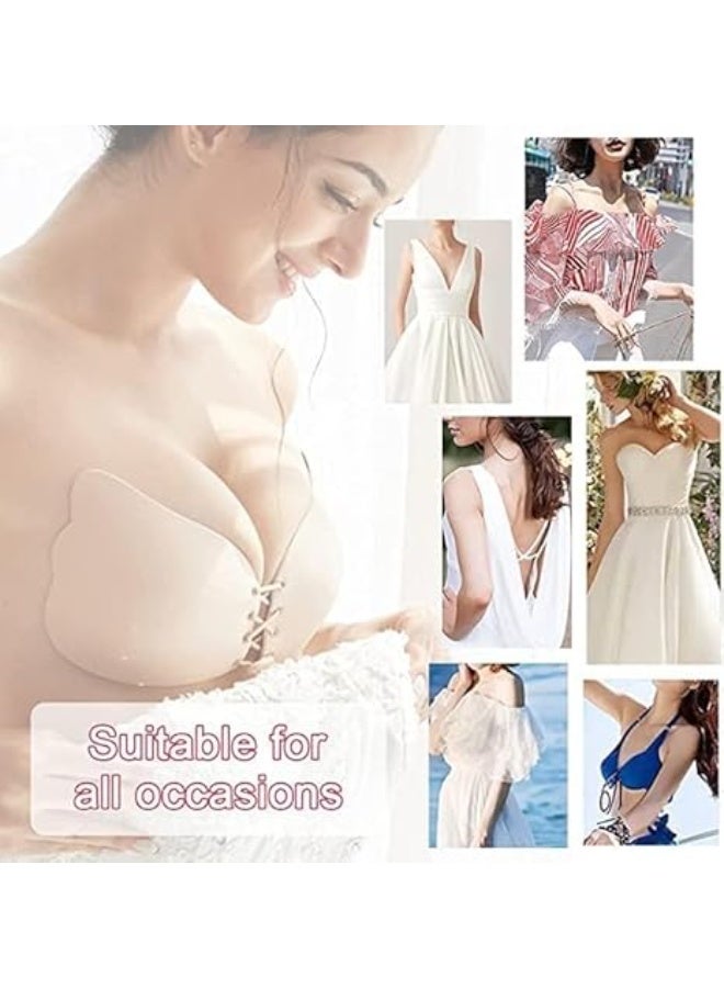 حمالة صدر لاصقة نسائية بدون حمالات وبدون ظهر بتصميم رفيع غير مرئي لرفع الصدر – لون بيج، خالية من الأسلاك ومصنوعة من سباندكس ناعم ومريح - Image 3