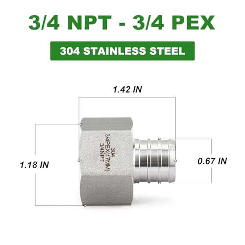 TAISHER 5PCS 304 Stainless Steel Pex Fittings34 Pex x 34 NPT Female34 Pex Fitting With 5PCS Hose Clamp For Pex Tubing Pipe - Image 3