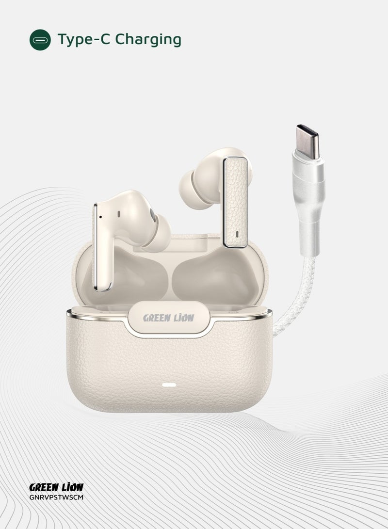 GREEN LION River Plus True Wireless Earbuds ANC + ENC Clarity and 2.4G Connector / Truewireless Headphones / Smart In-Ear Detection  / Wireless Charging / Waterproof Earbuds / Hands-Free Headphone / 6-Mic ENC Calls / In-Ear Headphones for Music, Calls & Gaming - Cream - Image 5