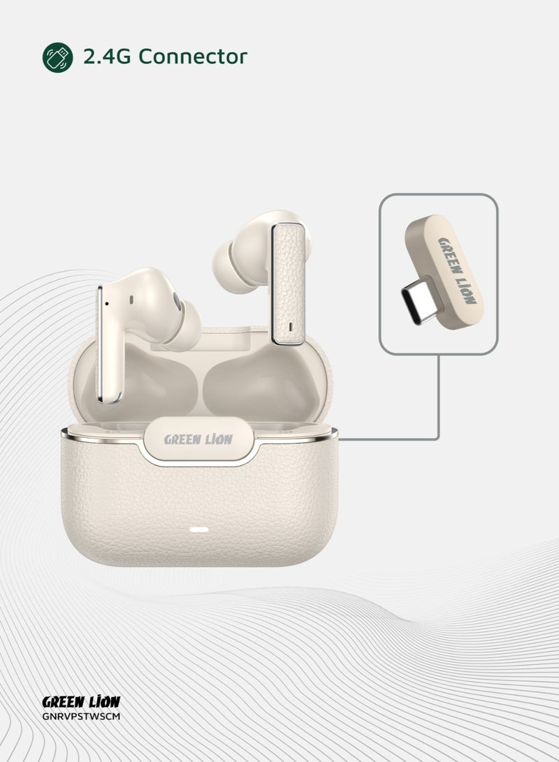 GREEN LION River Plus True Wireless Earbuds ANC + ENC Clarity and 2.4G Connector / Truewireless Headphones / Smart In-Ear Detection  / Wireless Charging / Waterproof Earbuds / Hands-Free Headphone / 6-Mic ENC Calls / In-Ear Headphones for Music, Calls & Gaming - Cream - Image 4