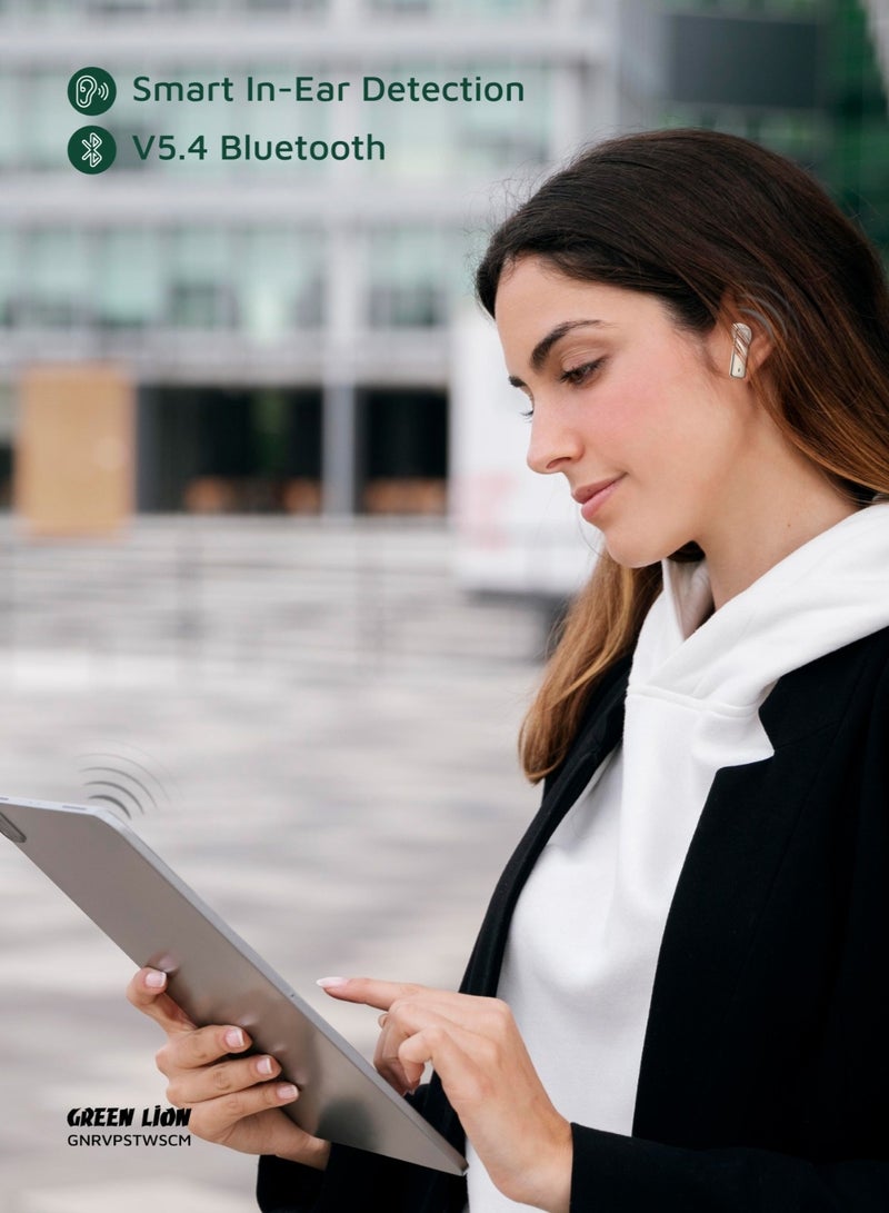 GREEN LION River Plus True Wireless Earbuds ANC + ENC Clarity and 2.4G Connector / Truewireless Headphones / Smart In-Ear Detection  / Wireless Charging / Waterproof Earbuds / Hands-Free Headphone / 6-Mic ENC Calls / In-Ear Headphones for Music, Calls & Gaming - Cream - Image 3