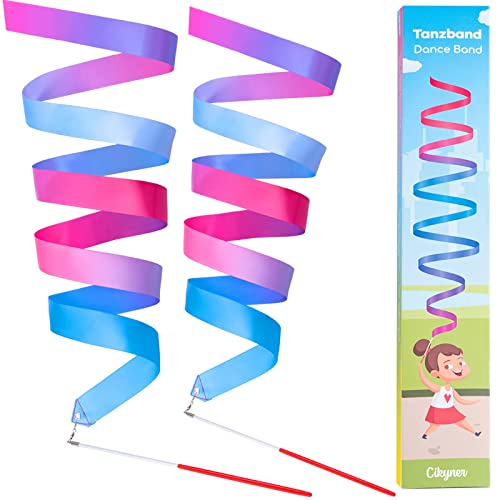 Cikyner Gymnastics Ribbon, 2 Pack Colorful Gymnastics Band with Stick, Dance Band Children Rainbow Band for School and Home Game, Ideal for Girls on Children's Birthday Party or Christmas - Image 1
