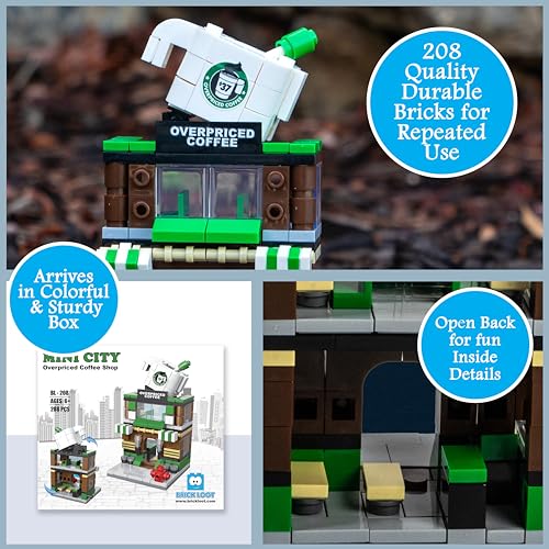 Brick Loot مجموعة بناء مقهى مدينة صغيرة من Brick Loot مكونة من 208 قطع، كتل بناء متوافقة مع Lego والعلامات التجارية الكبرى، تشمل شخصية بارستا، لعبة ممتعة للأطفال والبالغين من عمر 6 سنوات - Image 5